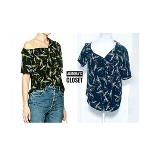 ALC O Black Floral Set Off Shoulder Top Josefine Palm Silk Crpe de Chine $325